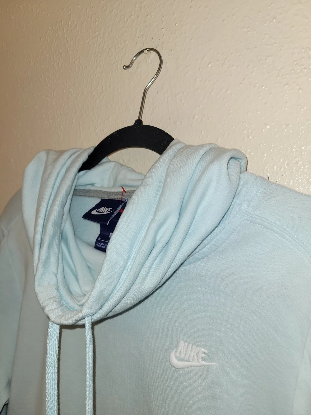 Nike Sportswear Funnel Cowl Neck Fleece Pullover Hoodie Light Blue M